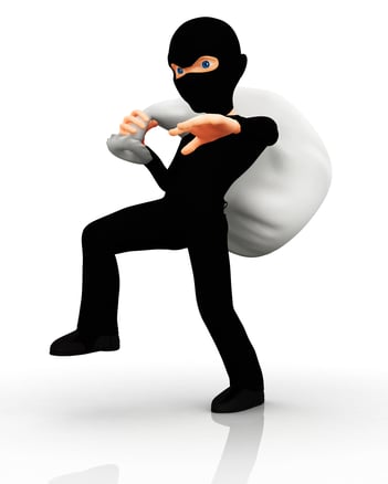3D burglar with a facemask and a bag - isolated