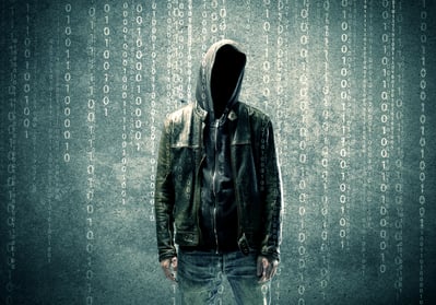 An adult online anonymous internet hacker with invisible face in urban environment and number codes illustration concept