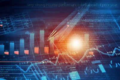 Background image with financial charts and graphs on media backdrop