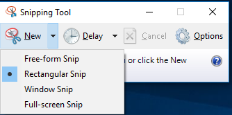 windows snipping tool snip options