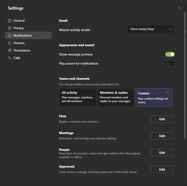 microsoft teams notifications settings