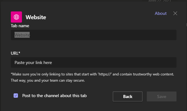 website tabs in microsoft teams